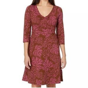 Toad&Co Rosalinda Dress V-Neck Samba Fabric Leaf Print Outdoor Active Size Small